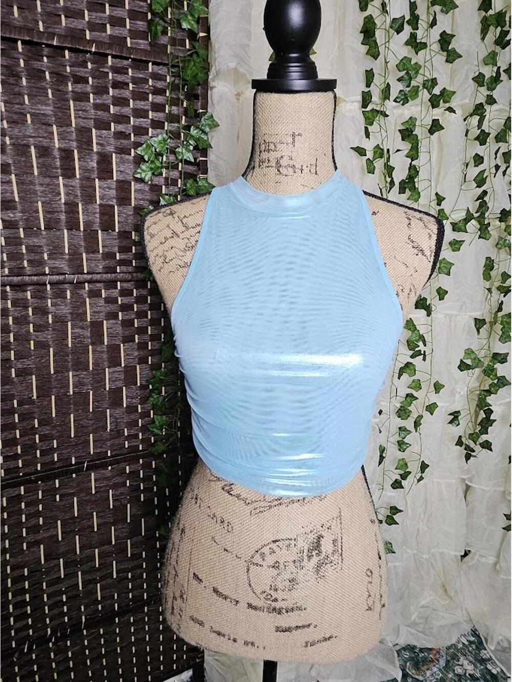 Oh Polly x Bratz Aqua Metallic Halter Crop Top Y2K Mermaid Rave Clubwear NWT